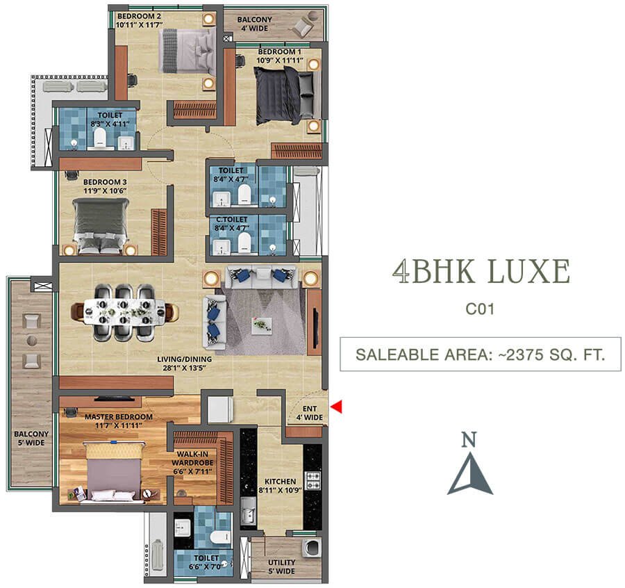 Floor Plan TVS Emerald Isle Of Trees - 4BHK Luxe